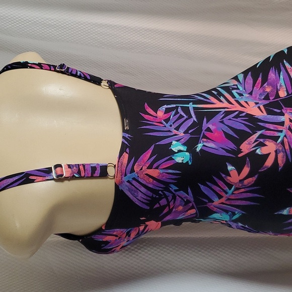 Calvin Klein Sorbet Ibiza Starburst One-Piece Swimsuit Black Purple Size 8 - Picture 7 of 9